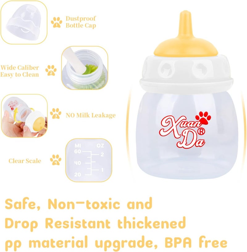 Xuanda Pet Feeding Bottle and Syringes,60ml Nursing Bottle, 3 Sizes Nipples with Ventilation Valve Resistant Tearing Perfect for Puppies, Kittens, Small Wildlife (Yellow) - Image 4